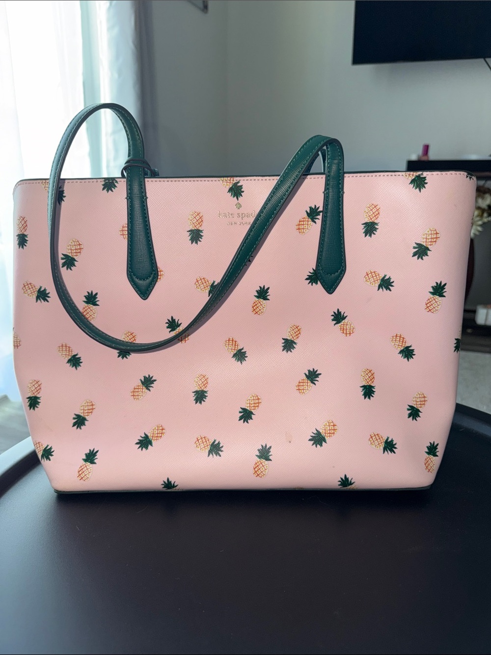 kate spade Pink Pineapple Pattern Tote with Green Trim